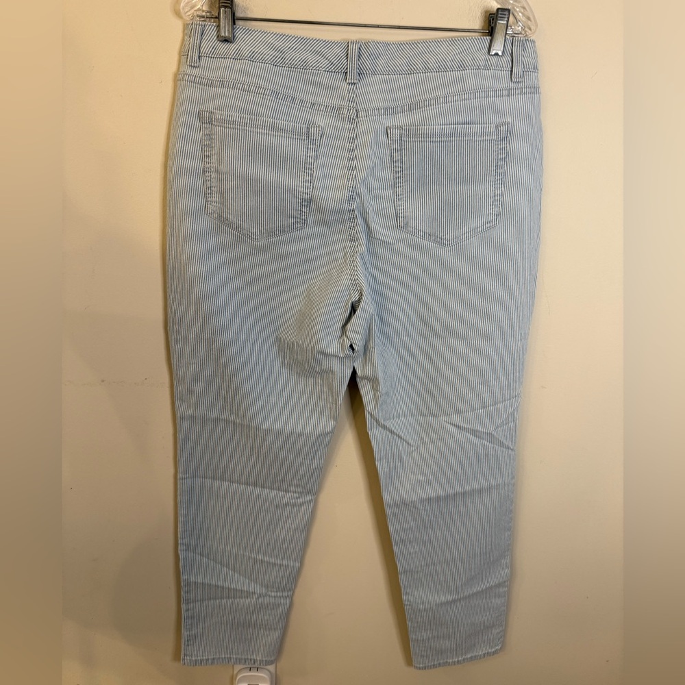 Charter Club preppy blue & white striped cropped/ankle jeans zip button front 12 - Picture 2 of 10